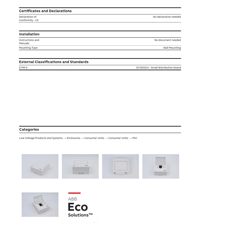 กล่องใส่เบรกเกอร์ 4 ช่อง ABB PSC104 Consumer Unit IEC IP40 Plastic Box & Cover
